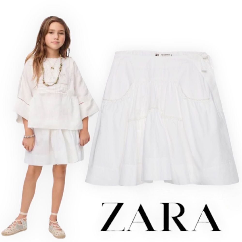 ZARA Kids | White | EMBROIDERED POPLIN SKIRT